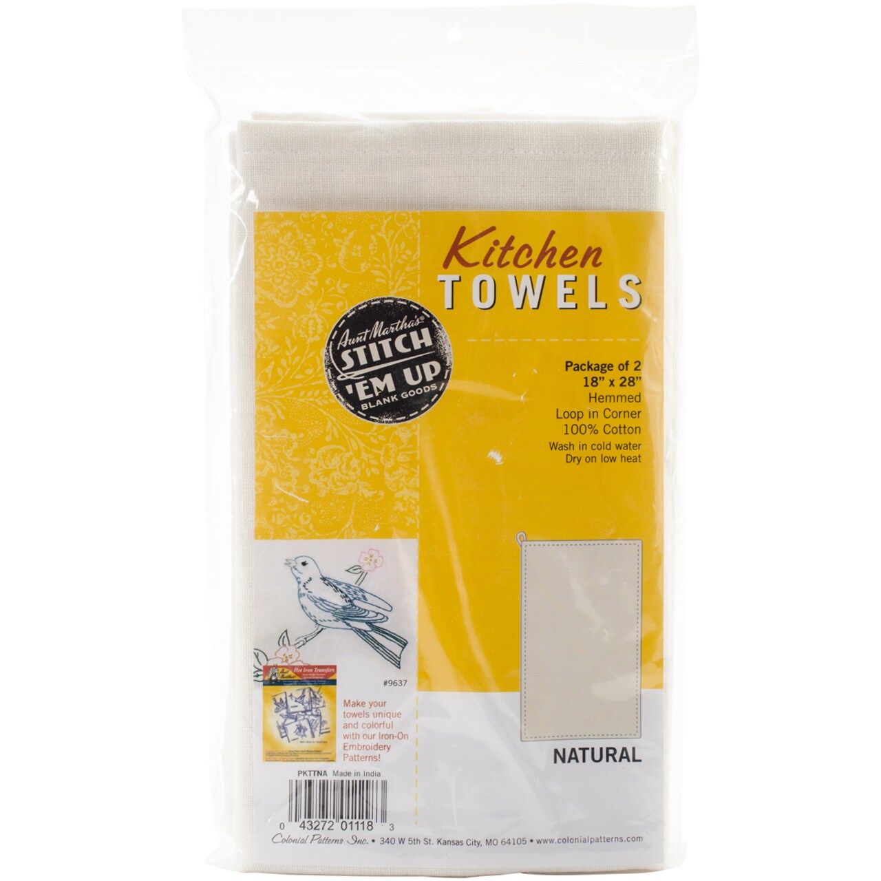 Aunt Martha's Stitch 'Em Up Kitchen Towels 18"X28" 2/Pkg-Natural